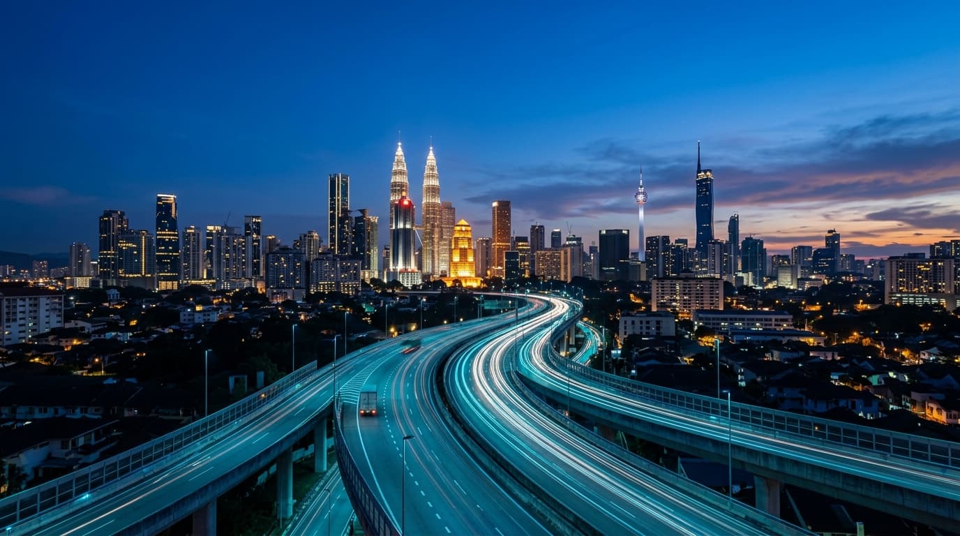 Kuala Lumpur skyline and modern transportation infrastructure